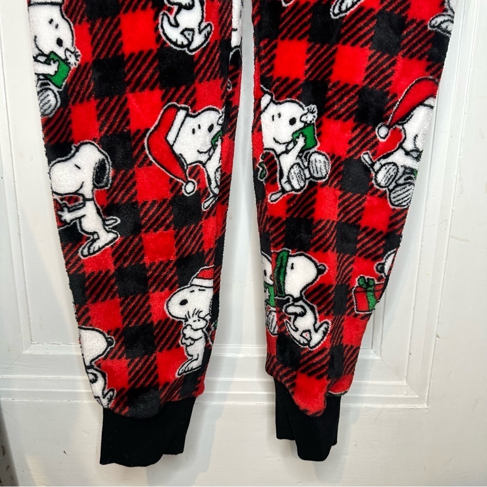 Munki Munki Snoopy Red Buffalo Plaid peanuts Onesie Pajamas fleece small - Picture 5 of 9